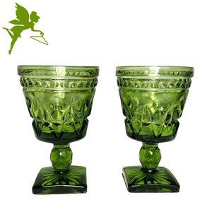 Vintage Mid Century Indiana Glass Colony Park Lane Avocado Green Set of 2